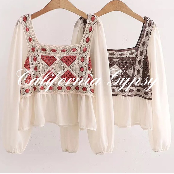 Chic Chiffon Crochet Knit Blouse - Picture 9 of 14